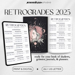 2025 Astrology Retrogrades Calendar: Lunar Planner Pages (Printable Digital)