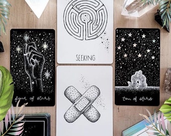 Tarot and Oracle Deck Set: Indie, Hand Drawn, Holographic Cards with Guidebooks Included