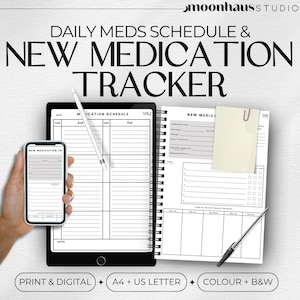 medicatietracker en dagboekpagina's, download digitale print voor lepelaars, chronische ziekte