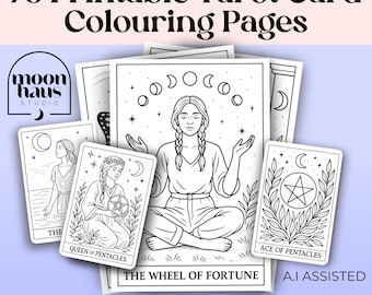 78 Tarot Card Colouring Pages Deck, Printable Tarot Cards to Colour, Digital Mindful Art