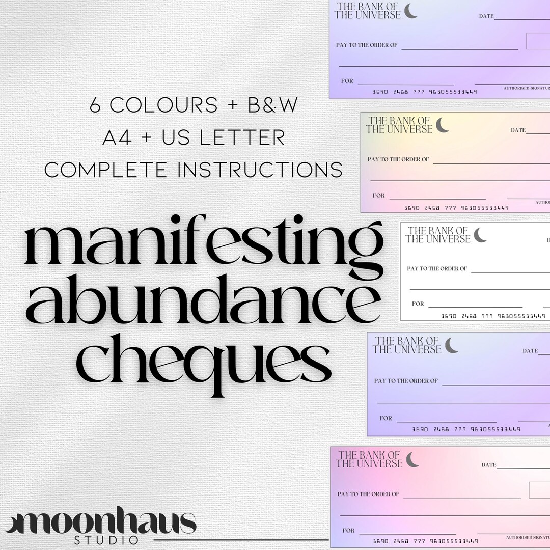 Manifestation Abundance Checks Vision Board | Cheques for Manifesting ...