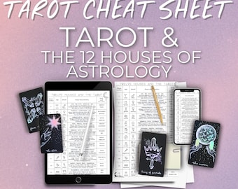 Tarot Astrology Cheat Sheet: 12 Houses Reference, Card Meanings and Keywords (Digital Printable)
