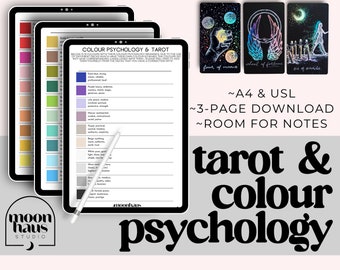 tarot cheat sheet: colour psychology & tarot cards | book of shadows page inserts | tarot journal | digital + printable PDF