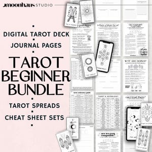 Paquete de tarot para principiantes: hojas de trucos de tarot, tiradas de tarot, baraja de tarot imprimible digital gratuita, páginas de diario de tarot / Principiantes básicos