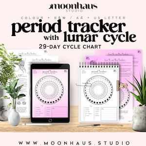 period tracker, ovulation, PMS PMDD tracker, endo, lunar cycle planner instructions calendar moon cycle chart journal PDF