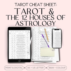 Tarot Spickzettel: 12 Häuser der Astrologie, Tarot Anfänger, Tarot Karte Bedeutung lernen, Buch der Schatten und Grimoire, digital druckbar