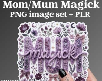 Mom Magick PNG Set: Witchy Mum Floral Knit Design, Purple Coquette, Sublimation Shirt, PLR