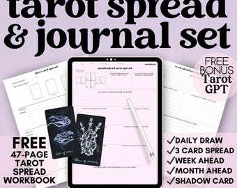 Tarot Card Spread Daily Journal Pages: Week Month Ahead PDF Printable Workbook Digital Shadow