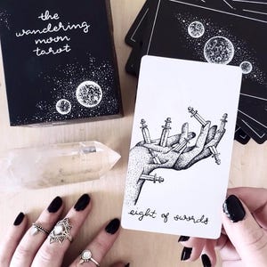 Tarot Deck of Unique Indie Cards: Black and White, Spiritual Hand Drawn Beginner Tarot Oracle Deck with Guidebook The Wandering Moon Tarot