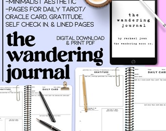 The Wandering Journal PDF download, 300 pages, tarot, gratitude, self love, self care, planner