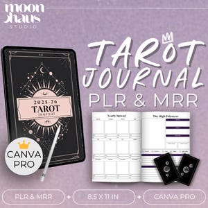 Tarot Journal Template PLR & MRR, Resale | Ways To Make Money, Canva Digital Planner | DFY Spiritual Business | Printable Editable Workbook