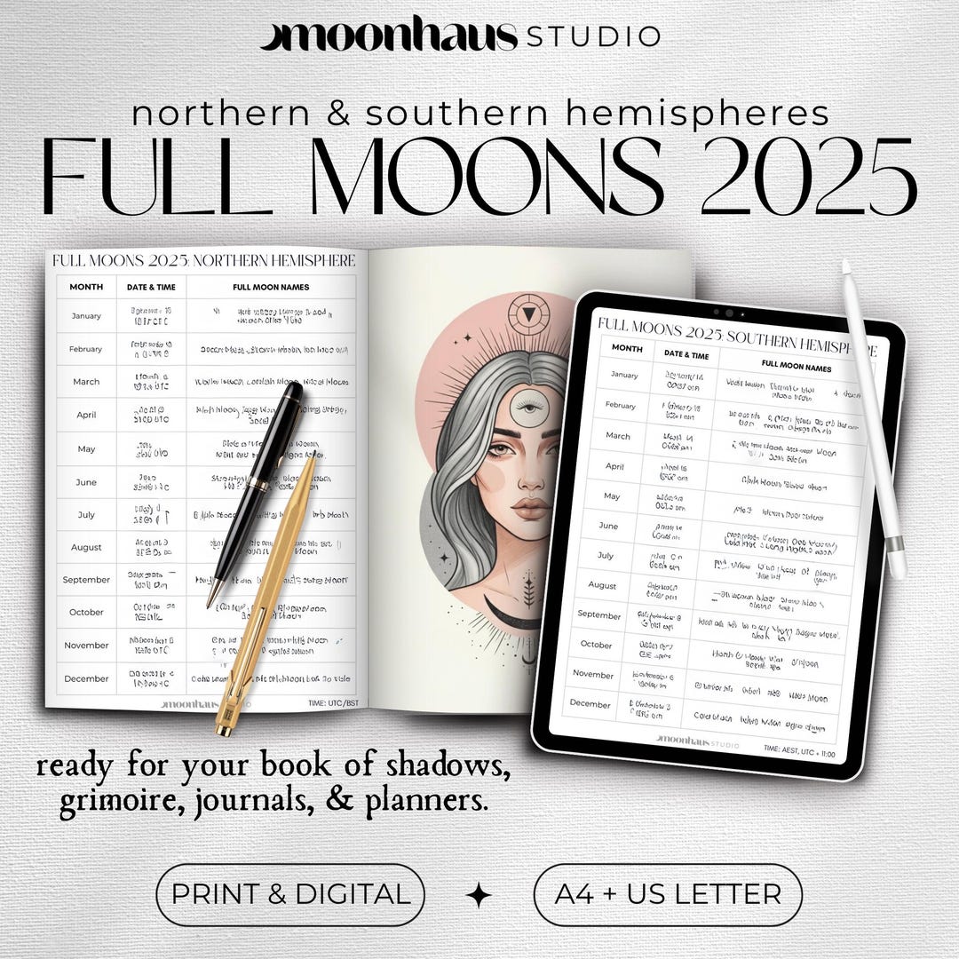 2025 Full Moon & Moon Phase Calendar Planner Book of Shadows Page