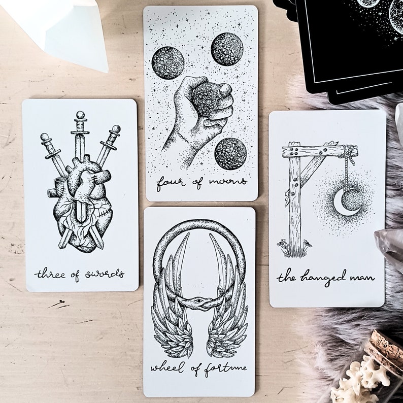 Tarot Card Deck: Unique Indie, Wandering Moon Tarot Deck with Guidebook Cute Oracle, Handmade Set image 8