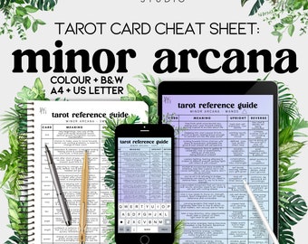 tarot card cheat sheet guide: minor arcana digital printable downloadable, PDF