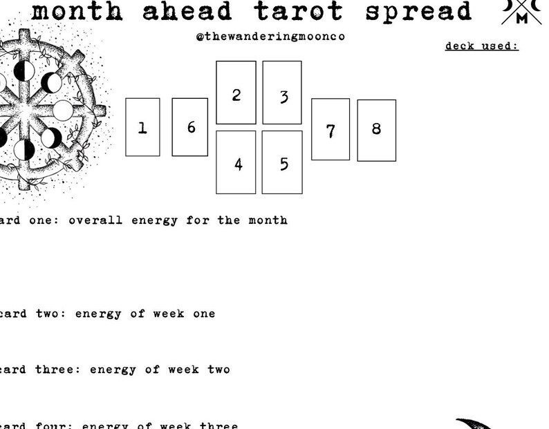 Month Ahead Tarot Spread With Journal Section Oracle Page Etsy Australia