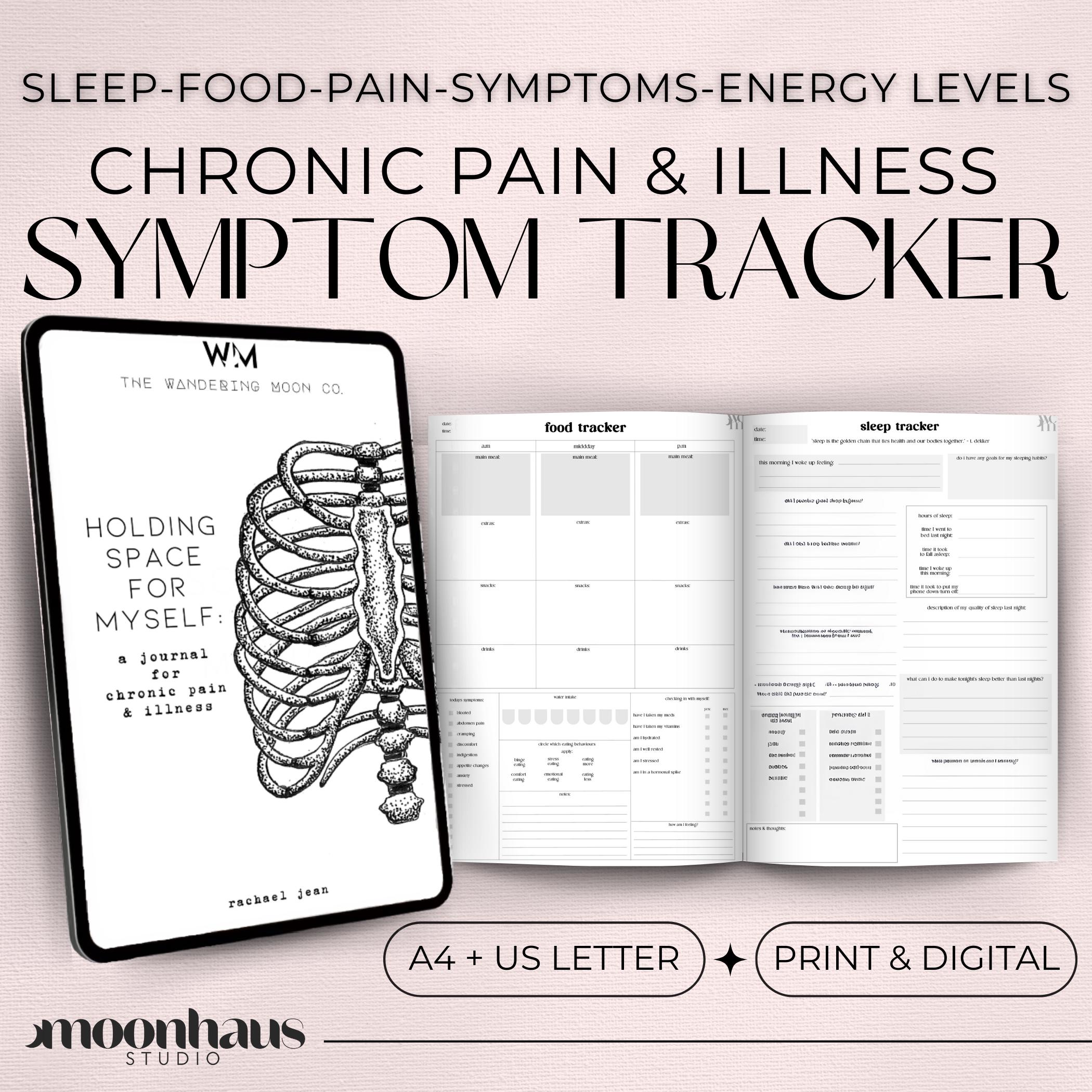 symptom tracker journal for chronic pain & illness | digital + printable PDF | symptom tracker for spoonies, fibromyalgia, CF, POTS