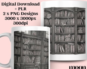 Dark Academia PNG: Witchy Gothic, Library Bookshelf, Lunar Moths (Digital Download)
