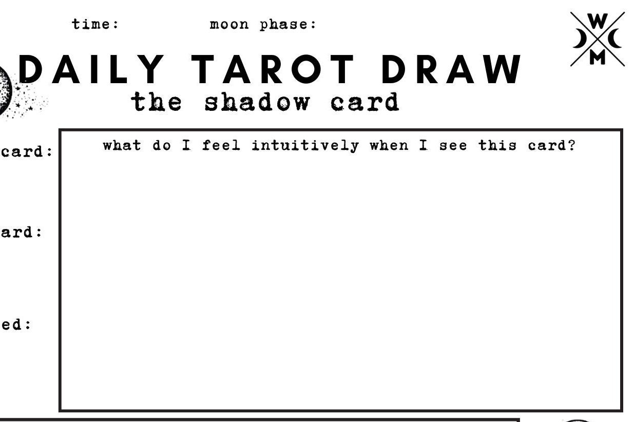 Shadow Card Journal Page Tarot Daily Draw Downloadable PDF - Etsy
