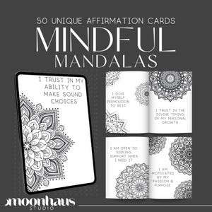 mandalas de pleine conscience : 50 cartes d'affirmation numériques pour l'amour-propre, l'estime de soi et l'épuisement professionnel | à colorier | PDF numérique et imprimable |