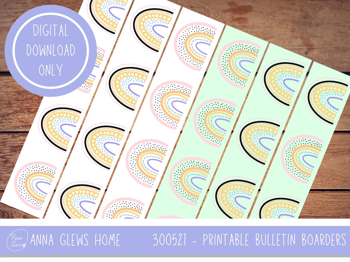 Classroom Bulletin Board Border Pastel Boho Rainbow Pattern Etsy