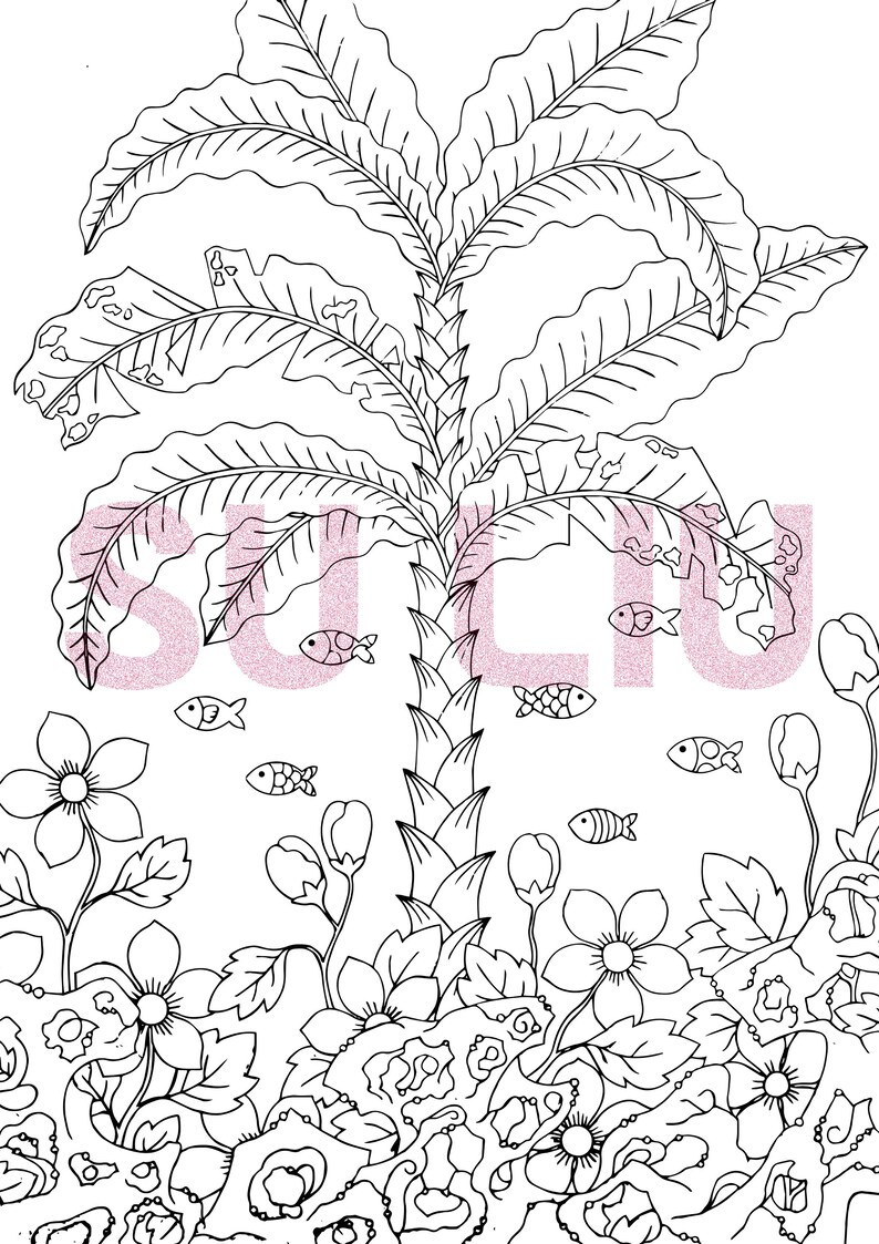 Printable Coloring Page for Kids and Adults Banana Leaves | Etsy