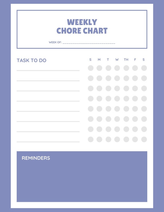 Weekly Chore Chart for Kids Teenagers Adults Cleaning Chart | Etsy