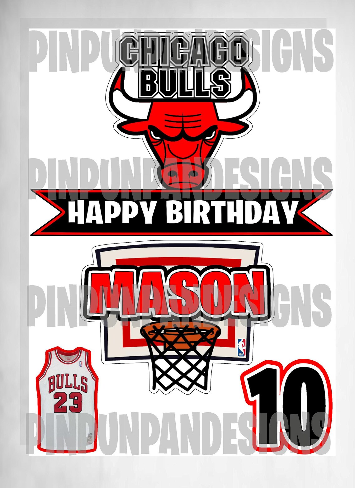 Chicago Bulls Cake Topper Chicago Bulls Birthday Chicago Etsy
