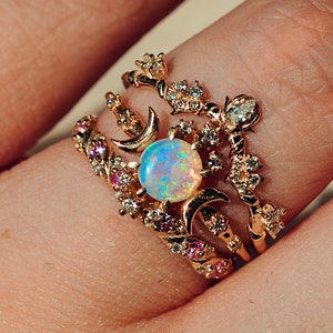14k Gold Opal Ring Engagement, Opal Ring Gold, Opal Ring Women, Sterling Silver Ring Opal, Opal Vintage Ring, Rings for Women, Gift For Her