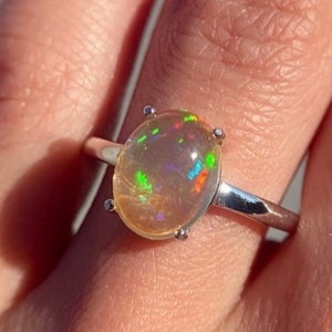 Ethiopian Fire Opal Ring / Simple Opal Ring / White Opal Ring / 14k Rose  Gold Opal Ring / Oval Opal Ring /  Opal Jewelry / Gifts For Her