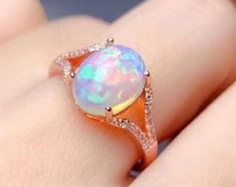 Anillo de ópalo natural vintage - Anillo de ópalo de declaración - Anillo de ópalo blanco - Anillo de ópalo apilado - Anillo de ópalo de oro - Anillo de ópalo de plata - Regalo de dama de honor