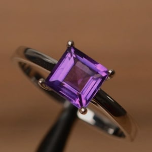 Dainty Amethyst Ring-Square Cut Amethyst Ring-Amethyst Engagement Ring-925 Silver Ring-Amethyst Gold Ring-Purple Gemstone-Gift for Her
