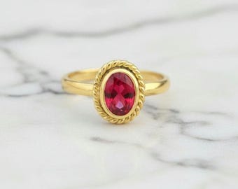 Vintage 14K Gold Ruby Ring, Twisted Halo, Boho Style