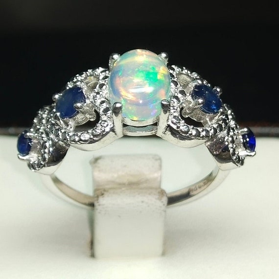 Vintage opal and sapphire ring deals
