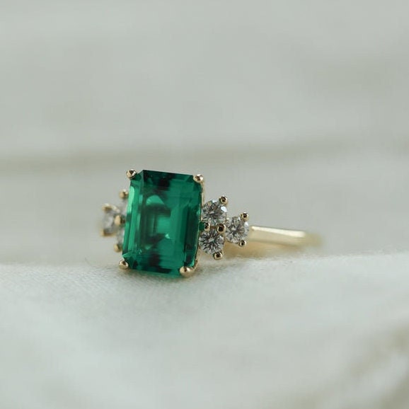 Emerald Gold Ring Emerald Ring Women Green Emerald Ring - Etsy