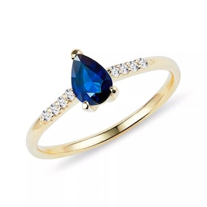Pear Sapphire Engagement Ring, Blue Sapphire Ring Women, White Gold Sapphire Ring, Diamond And Sapphire Ring, Pear Wedding Ring