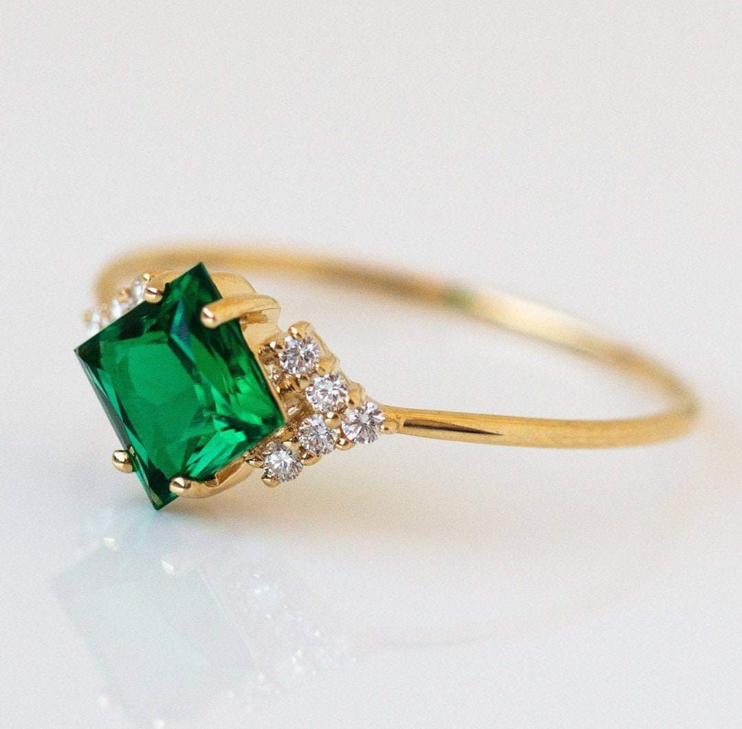 Princess Cut Emerald Ring Green Emerald Ring Promise Ring - Etsy