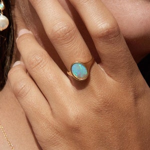 Signet Opal Ring - Stacking Opal Ring - White Opal Ring - Fire Opal Ring - Gold Signet Opal Ring - Silver Opal Ring - Bridesmaid Gift