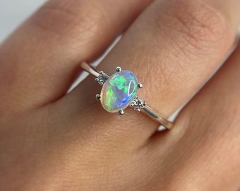 Engagement Opal Ring - Fire Opal Ring - White Opal And Cz Ring - Stacking Opal Ring - Gold Opal Ring - Silver Opal Ring - Bridesmaid Gift