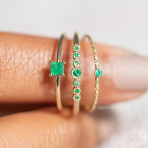 Dainty Emerald Ring, Stacking Emerald Rings, Emerald Ring Women, Emerald Ring Gold, Engagement Ring, Square Ring, Green Emerald Ring For her