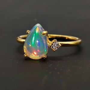 Dainty Opal Ring - Pear Opal Ring - Fire Opal Ring For Women - Stacking Opal Ring - 14k Gold Opal Ring - Silver Opal Ring - Bridesmaid Gift