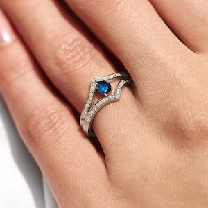 Sapphire Wedding Ring Set, Pear Sapphire Ring Set, 14K Gold Sapphire Ring, White Gold Sapphire Ring, Wedding Ring Set, Engagement Ring Set