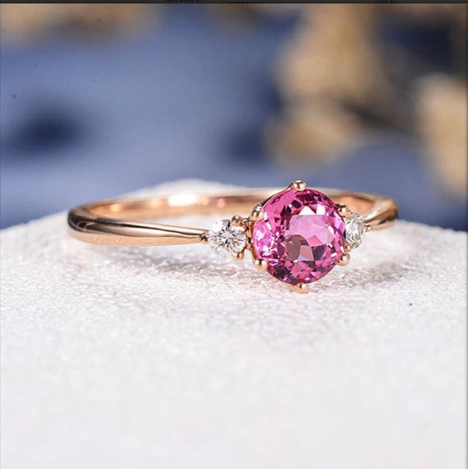 Pink Tourmaline Wedding Ring, 14k Tourmaline Engagement Ring Three Pink Tourmaline Wedding Ring, 14k Tourmaline Engagement Ring Three