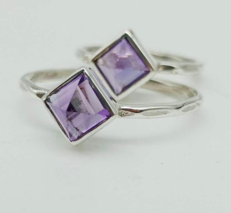 Purple amethyst ring,Natural amethyst ring,sterling silver,February birthstone,square Cut,engagement ring,Dainty Promise Ring,Gift For Mom