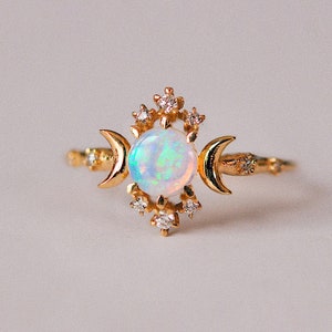 14k Gold Opal Ring Engagement, Opal Ring Gold, Opal Ring Women, Sterling Silver Ring Opal, Opal Vintage Ring, Rings for Women, Gift For Her
