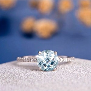 Natural Aquamarine Ring, Aquamarine Diamond Ring, Solid Gold Aquamarine Ring, Silver Aquamarine Ring, Antique Ring, Minimalist Ring