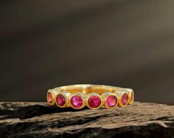 Ruby Eternity Band, Bezel Set Ruby Ring, Ruby Stacking Ring, July Birthstone, Anniversary Gift, Ruby Wedding Band, Minimalist Ruby Jewelry