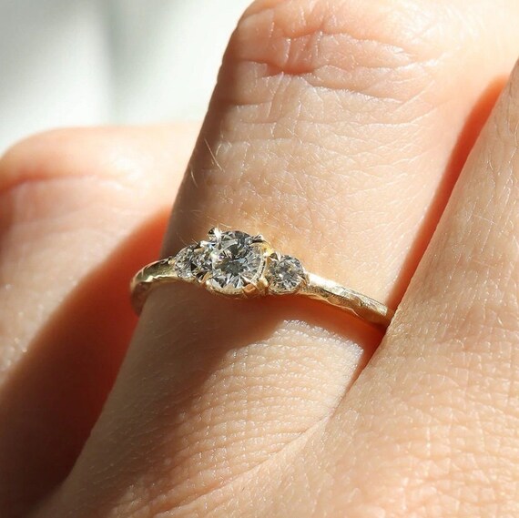 Dainty Diamond Ring Hammered Diamond Ring Diamond Ring Silver