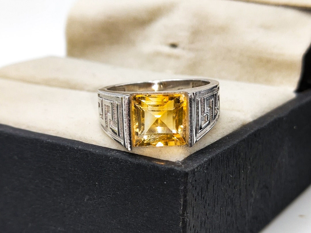 Natural Citrine Men's Ring Sterling Silver Citrine Ring Etsy