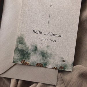 Einladung Dunkelgrün Aquarell mit Blattgold I Hochzeit I Save the Date I Trauung