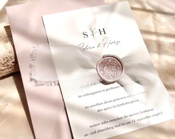 Pink Blush Einladungsset Karte DIN A6 mit versiegeltem Seidenband und Kuvert I Hochzeit Dügün Davetiye I Hochzeitseinladung Save the Date